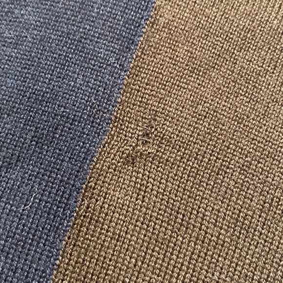 Faconnable Brown and Navy Blue Vertical Stripe Merino Wool Crewneck Sweater NWT - Picture 9 of 9